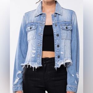 Stylish Light Blue Distressed Jean Jacket